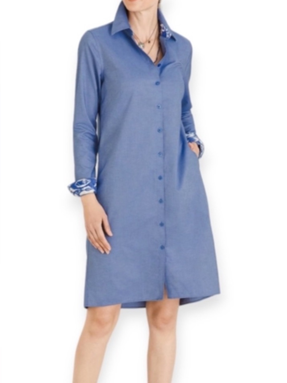 Chico's Blue oxford no iron  Long Sleeve Shirt Dress